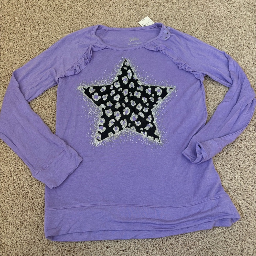 The Children's Place NWT Purple Sparkly Cheetah Star Long Sleeve Top Size 8